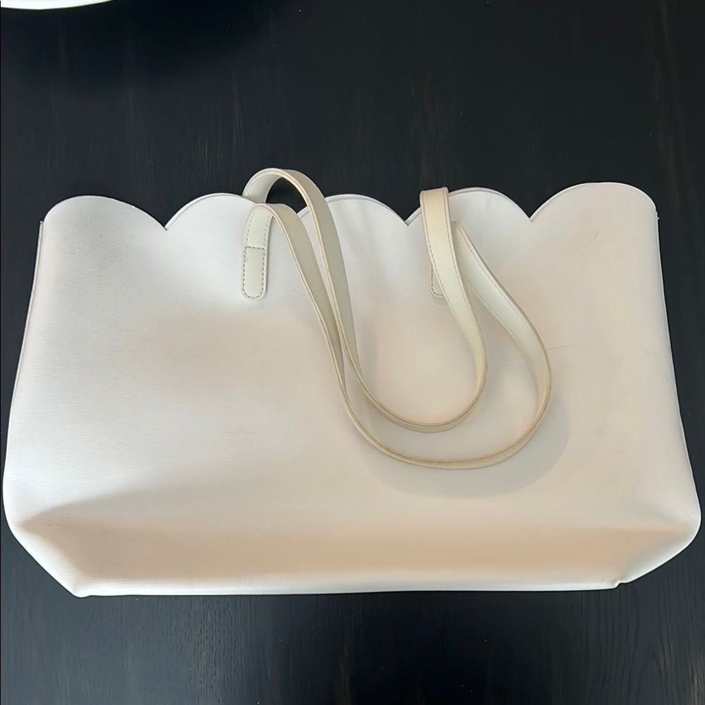 Chic Scalloped White Tote Bag